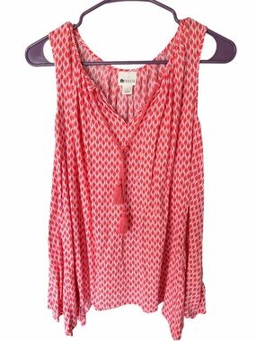 STYLUS Coral and White Printed Tassel Tank Top